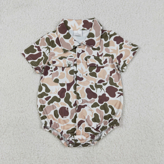 Sibling Baby Boys Southern Camo Button Pockets Hunting Rompers