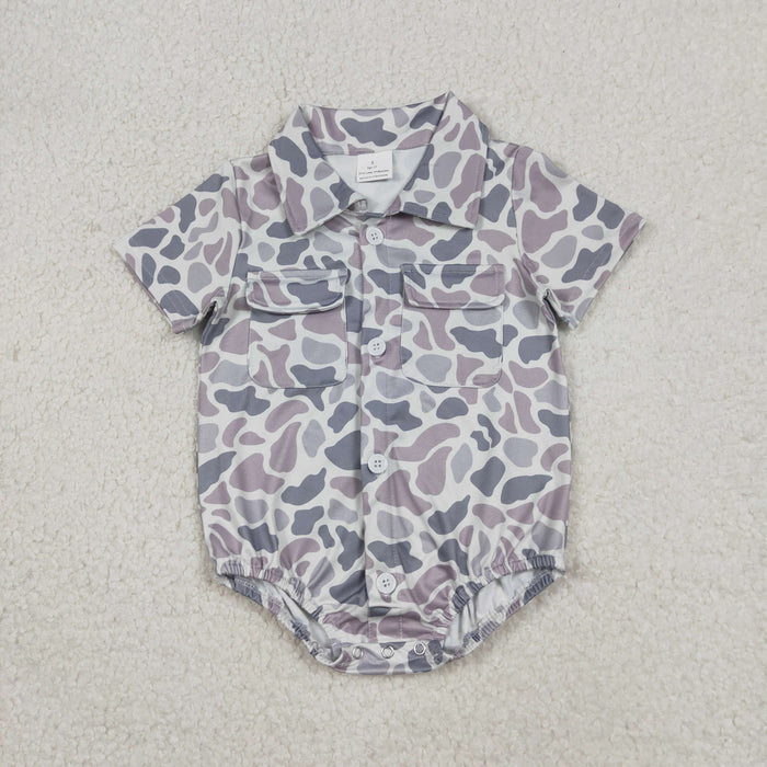 Sibling Baby Boys Southern Camo Button Pockets Hunting Rompers