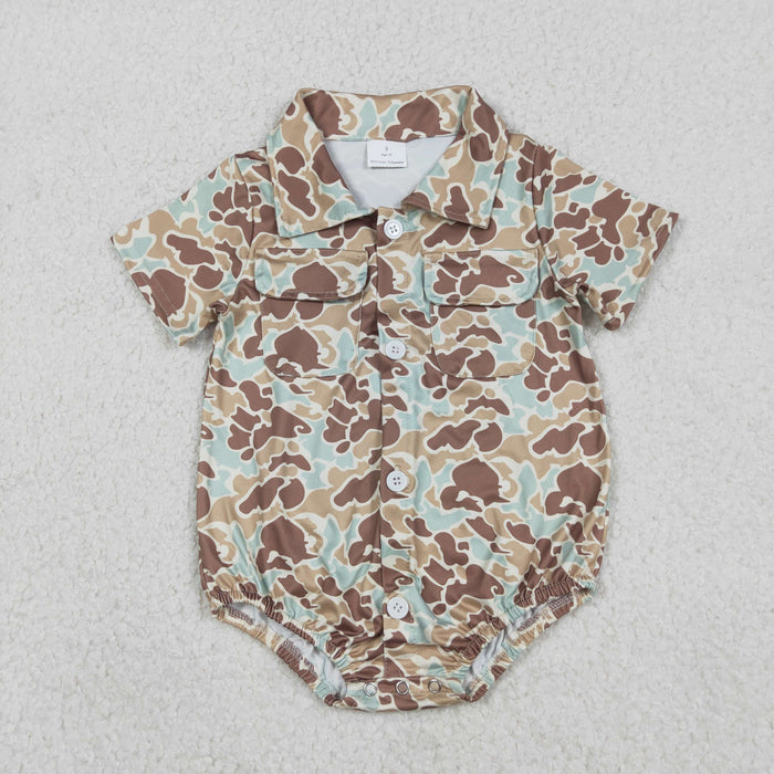 Sibling Baby Boys Southern Camo Button Pockets Hunting Rompers