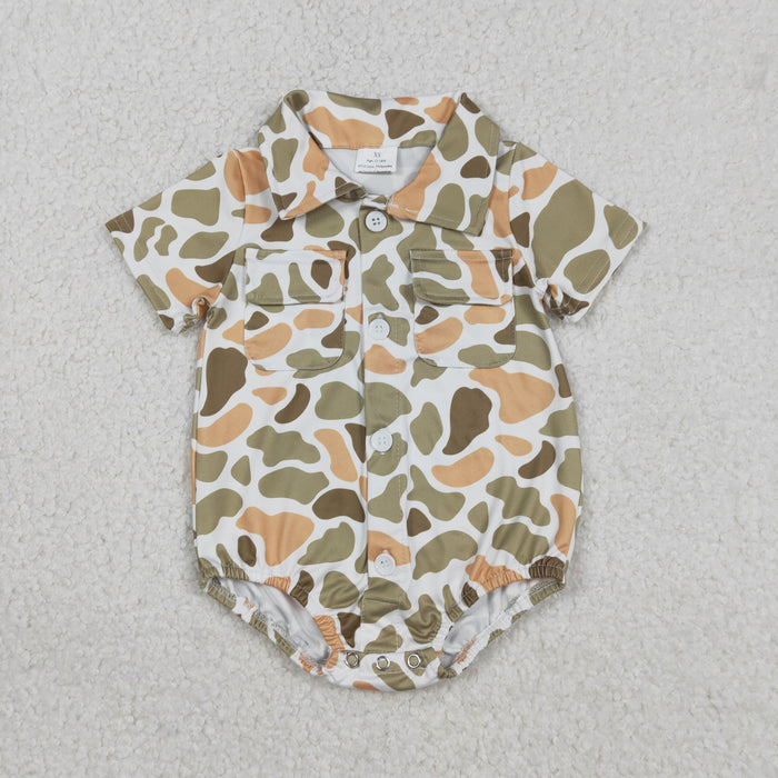 Sibling Baby Boys Southern Camo Button Pockets Hunting Rompers