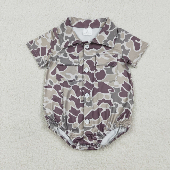 Sibling Baby Boys Southern Camo Button Pockets Hunting Rompers