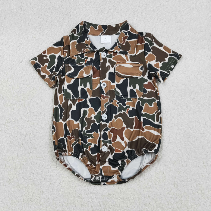 Sibling Baby Boys Southern Camo Button Pockets Hunting Rompers