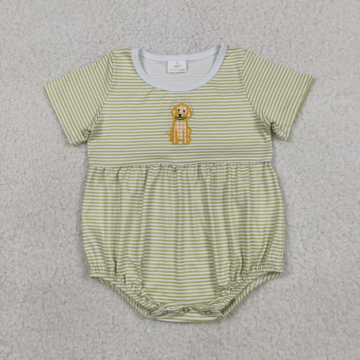 Sibling Baby Embroidery Puppy Striped Shorts Outfit Romper