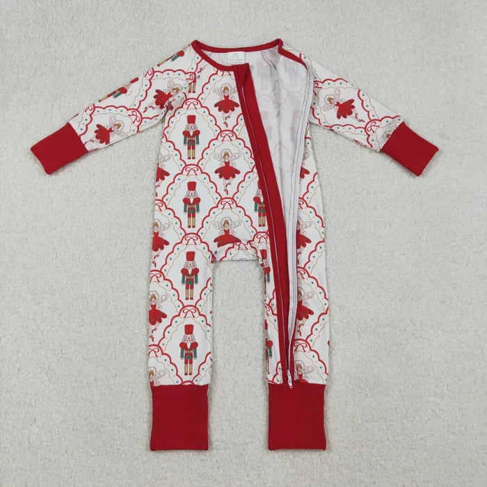 Sibling Baby Girls Bows Soldiers Dancers Checked Pant Christmas Pajamas Sets Zipper Rompers