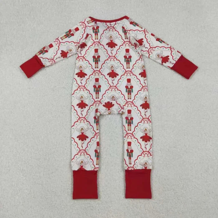 Sibling Baby Girls Bows Soldiers Dancers Checked Pant Christmas Pajamas Sets Zipper Rompers