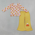 Sibling Baby Girls Bows Trees Candy Top Flare Pant Fall Christmas Clothes Sets
