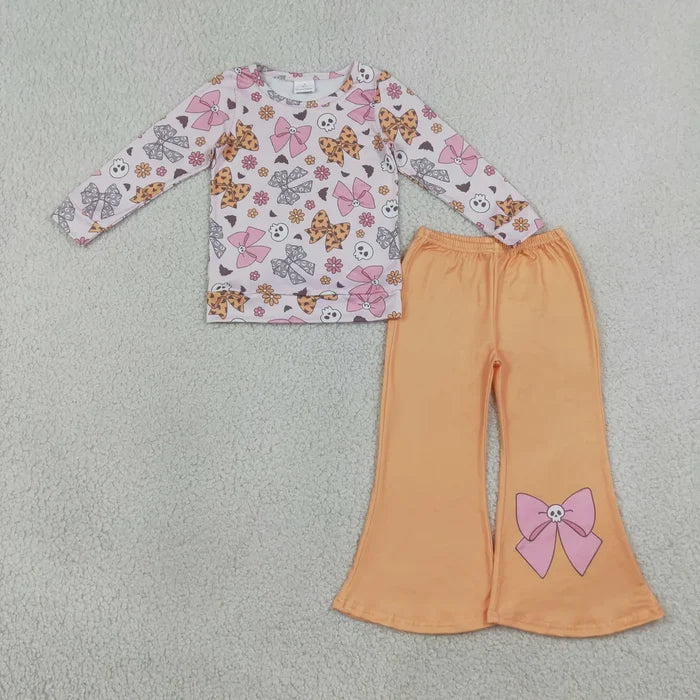 Sibling Baby Girls Bows Trees Candy Top Flare Pant Fall Christmas Clothes Sets