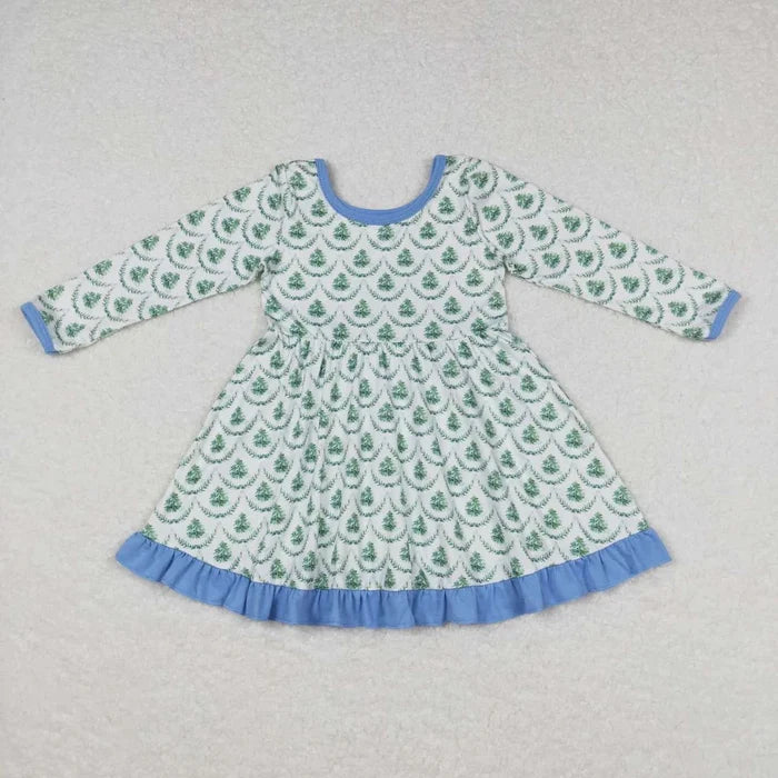 Sibling Baby Girls Bows Trees Plaid Christmas Ruffle Knee Length Dresses