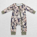 Sibling Baby Girls Boys Hunting Deer Camo Long Sleeve Zipper Romper