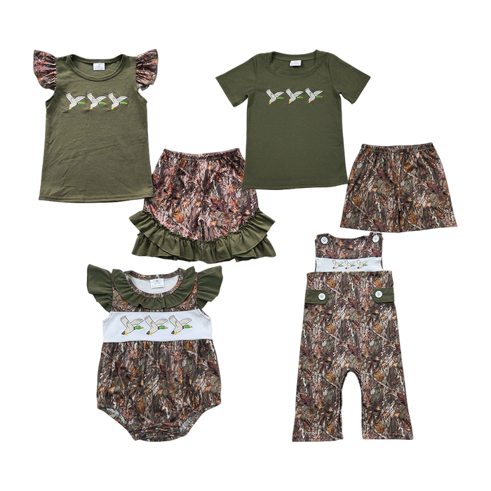 Sibling Baby Girls  Boys Mallard Duck Camo Shorts Outfit /Romper