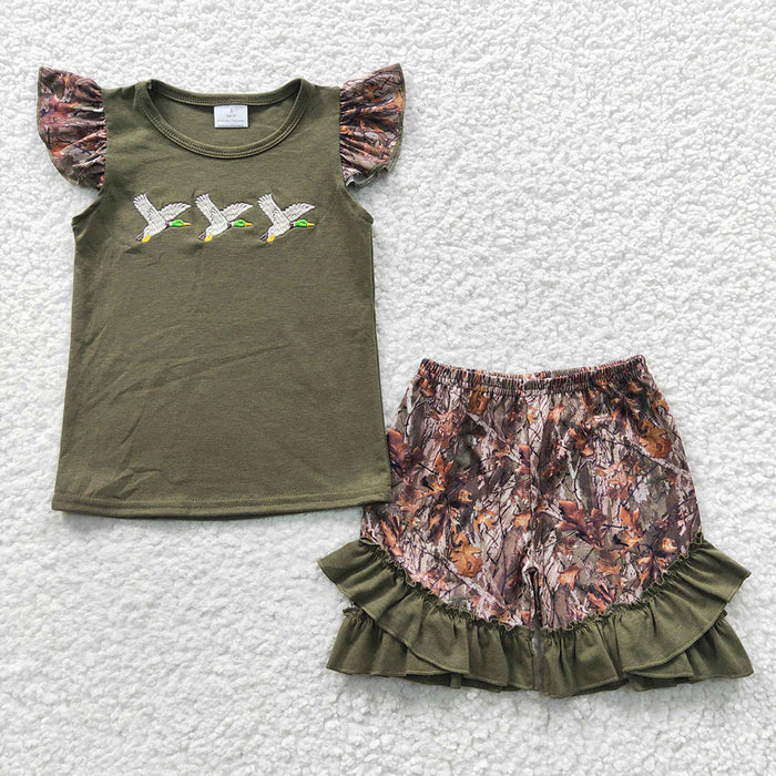 Sibling Baby Girls  Boys Mallard Duck Camo Shorts Outfit /Romper