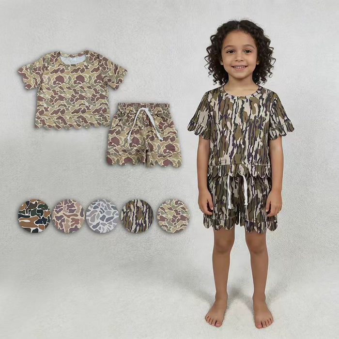 Sibling Baby Girls Camo Short Sleeve Top With Shorts Scalloped Sets