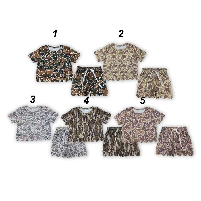 Sibling Baby Girls Camo Short Sleeve Top With Shorts Scalloped Sets