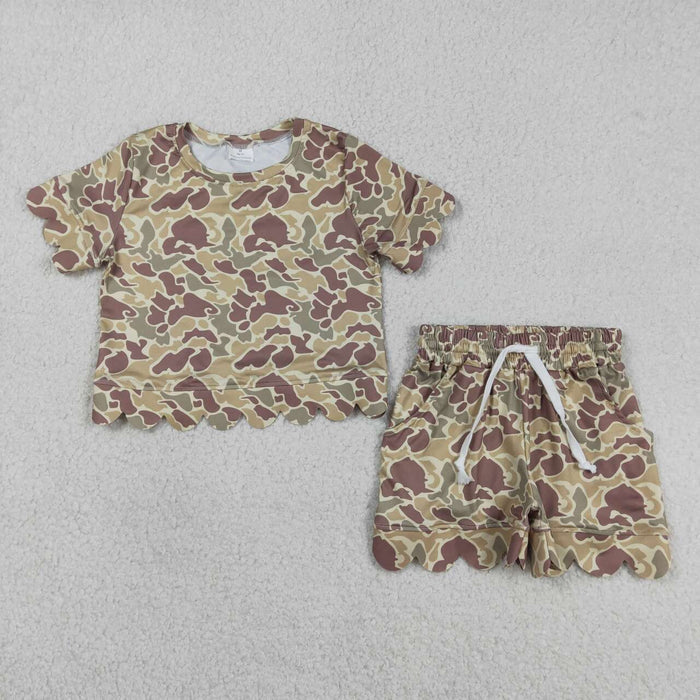 Sibling Baby Girls Camo Short Sleeve Top With Shorts Scalloped Sets
