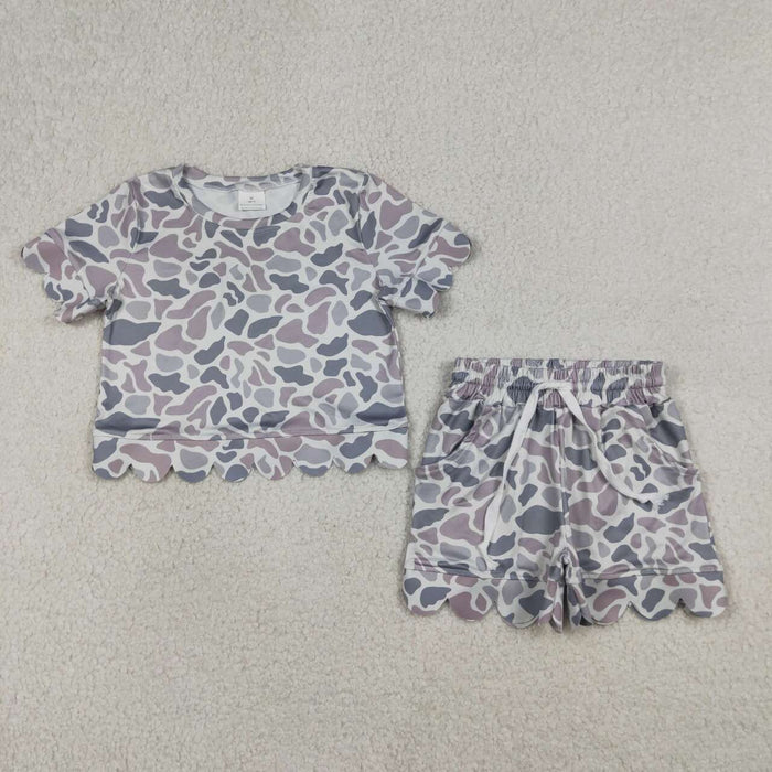 Sibling Baby Girls Camo Short Sleeve Top With Shorts Scalloped Sets