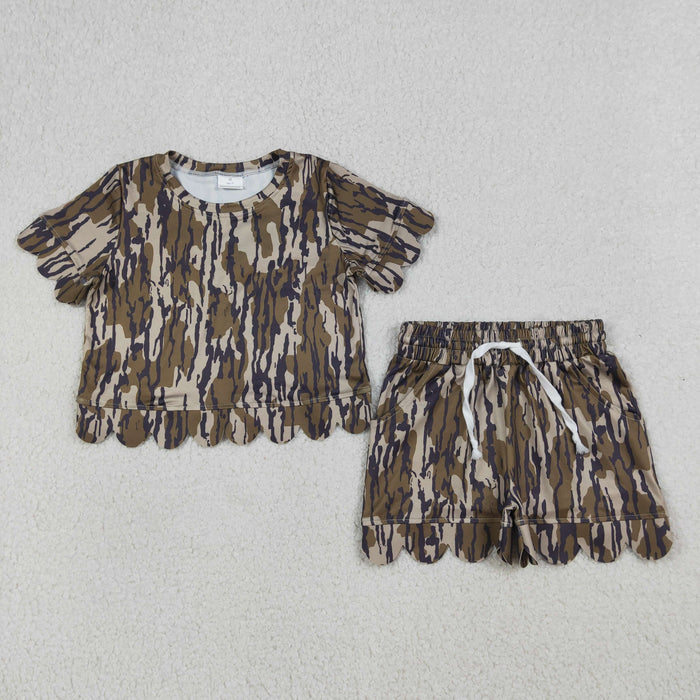 Sibling Baby Girls Camo Short Sleeve Top With Shorts Scalloped Sets