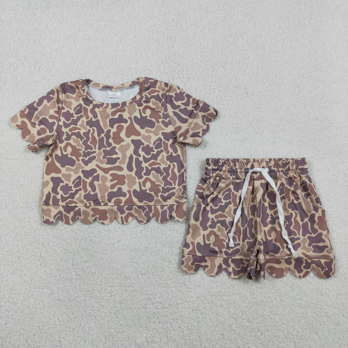 Sibling Baby Girls Camo Short Sleeve Top With Shorts Scalloped Sets