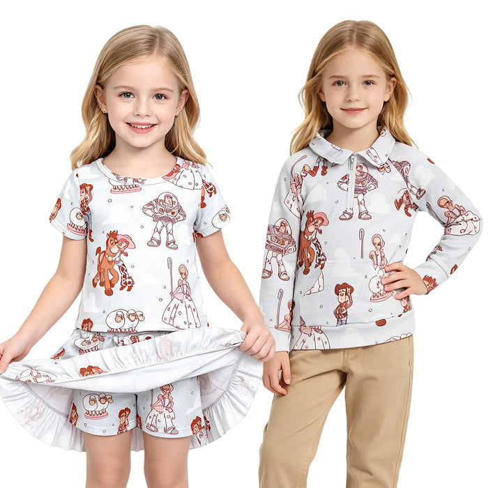 Sibling Baby Girls Cartoon Toy Outfit +Pullover Top