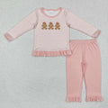 Sibling Baby Girls Christmas Gingerbread Top Ruffle Pant Bamboo Pajamas Outfits Clothes Sets