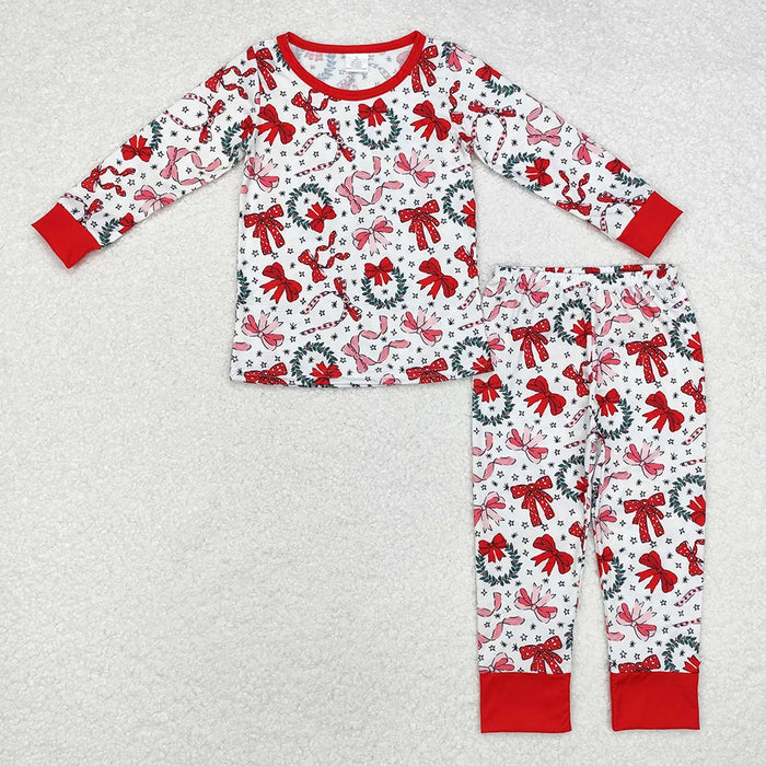 Sibling Baby Girls Christmas Red Bows Night Gown Bamboo Pajamas