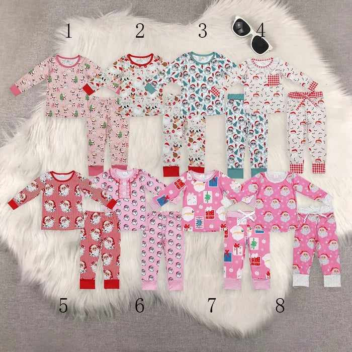 Sibling Baby Girls Christmas Santa Deer Gifts Bamboo Pajamas Outfits Sets