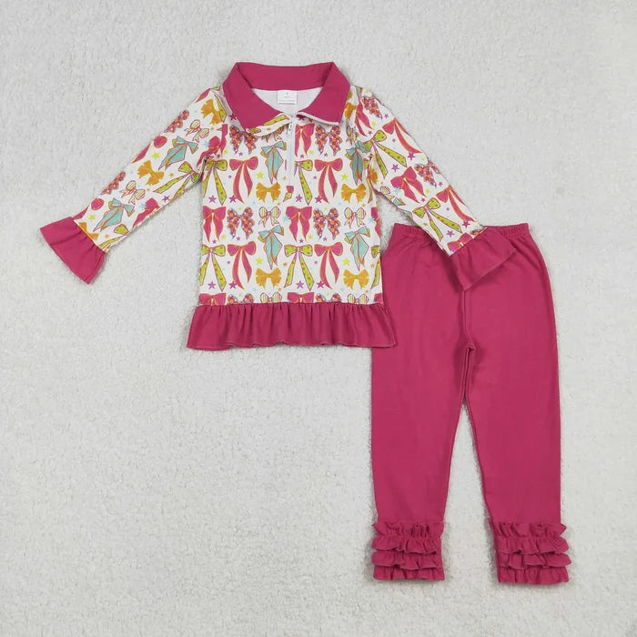 Sibling Baby Girls Colorful Bows Stars Pullovers Pants Pajamas Clothes Sets Rompers