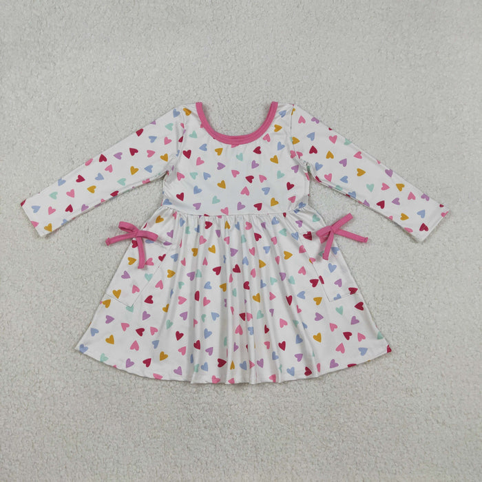 Sibling Baby Girls Colorful Hearts Bows Flowers Pockets Knee Length Dresses