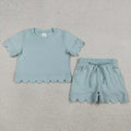 Sibling Baby Girls Cotton Scallop Short Sleeve Top Pockets Shorts Clothes Sets