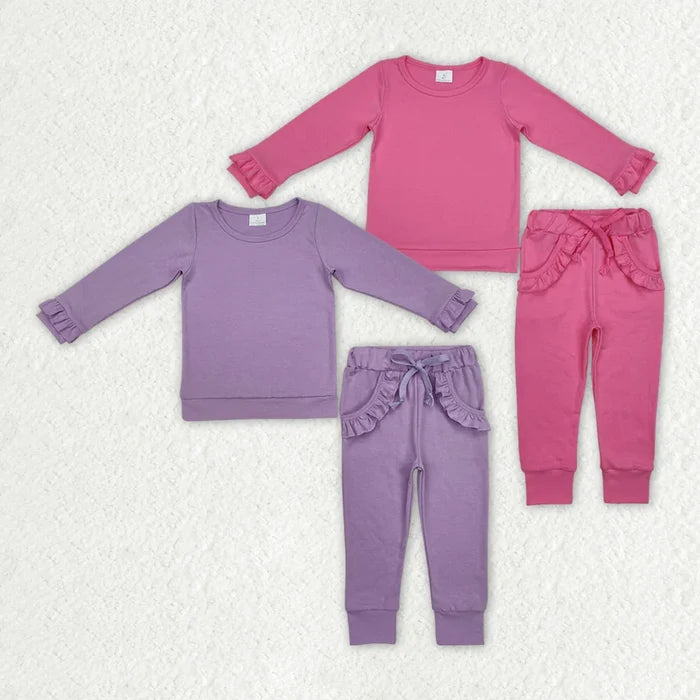 Sibling Baby Girls Cotton Top Ruffle Pockets Pants Jogger