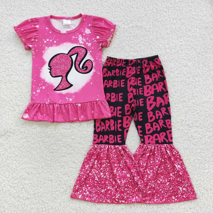 Sibling Baby Girls Doll Short Sleeve Shirts Bell-Bottom Pants Outfit