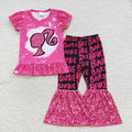 Sibling Baby Girls Doll Short Sleeve Shirts Bell-Bottom Pants Outfit