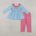 Sibling Baby Girls Embroidery Bow Ducks Stripes Collar Leggings Clothes Set Footie Rompers