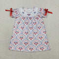 Sibling Baby Girls Embroidery Bow Flags Checked 4th of July Knee Length Dress Rompers