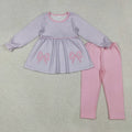 Sibling Baby Girls Embroidery  Bow Long Sleeve Tunic Top with Leggings Outfit