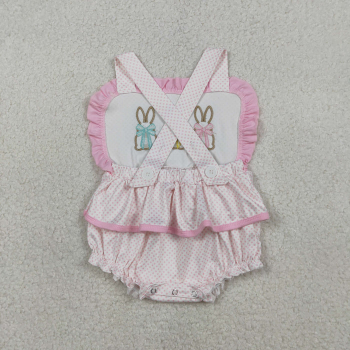 Sibling Baby Girls Embroidery Bow Rabbits Tunic Pockets Shorts Easter Clothes Set Rompers