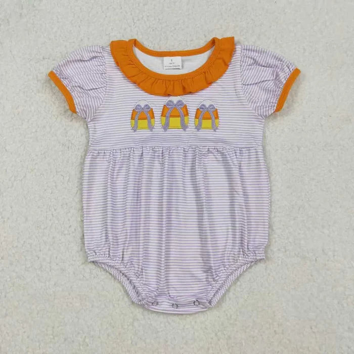 Sibling Baby Girls Embroidery Bows Candy Stripe Pockets Halloween Knee Length Dresses Rompers