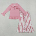 Sibling Baby Girls Embroidery Heart Bow Zip PUllover Flate Pants Valentines Outfit