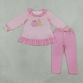 Sibling Baby Girls Embroidery Pink Pumpkin Dog Outfit + Romper