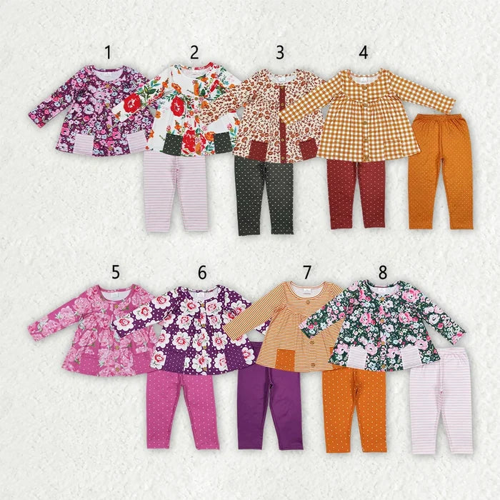 Sibling Baby Girls Floral Tunic Top with Polka Dot Leggings Outfit