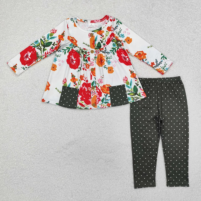 Sibling Baby Girls Floral Tunic Top with Polka Dot Leggings Outfit