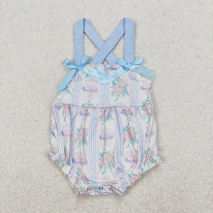 Sibling Baby Girls Flowers Cakes Straps Bows Rompers Dresses Outfits