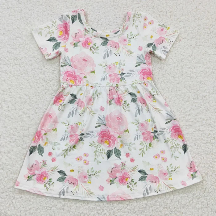 Sibling Baby Girls Flowers Checked Ruffle Knee Length Dresses