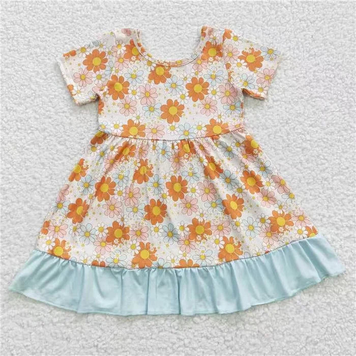 Sibling Baby Girls Flowers Checked Ruffle Knee Length Dresses