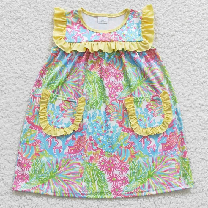 Sibling Baby Girls Flowers Checked Ruffle Knee Length Dresses