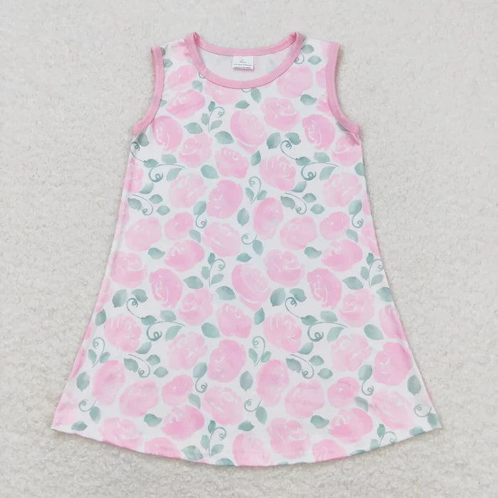 Sibling Baby Girls Flowers Checked Ruffle Knee Length Dresses