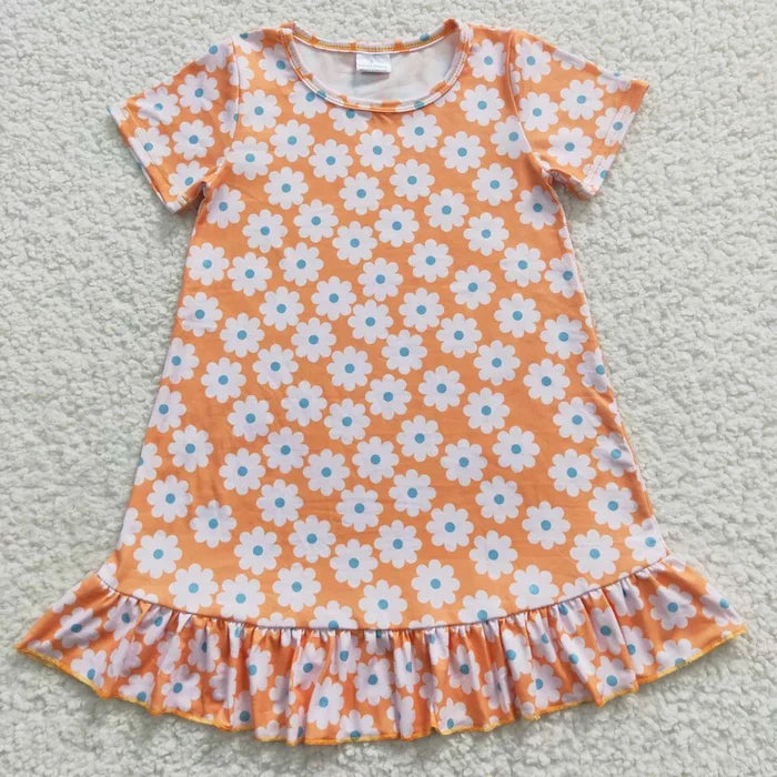 Sibling Baby Girls Flowers Checked Ruffle Knee Length Dresses