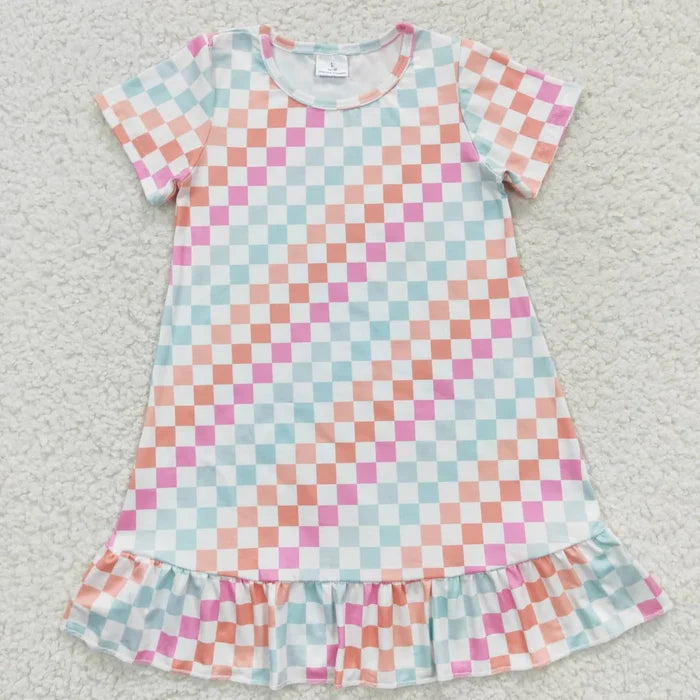 Sibling Baby Girls Flowers Checked Ruffle Knee Length Dresses
