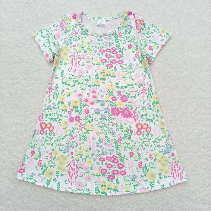 Sibling Baby Girls Flowers Checked Ruffle Knee Length Dresses