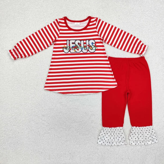 Sibling Baby Girls Green Face Trees Nativity Jesus Tunic Pants Christmas Clothes Sets