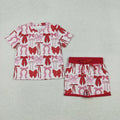 Sibling Baby Girls Hearts Bows Top Pockets Shorts  Clothes Sets